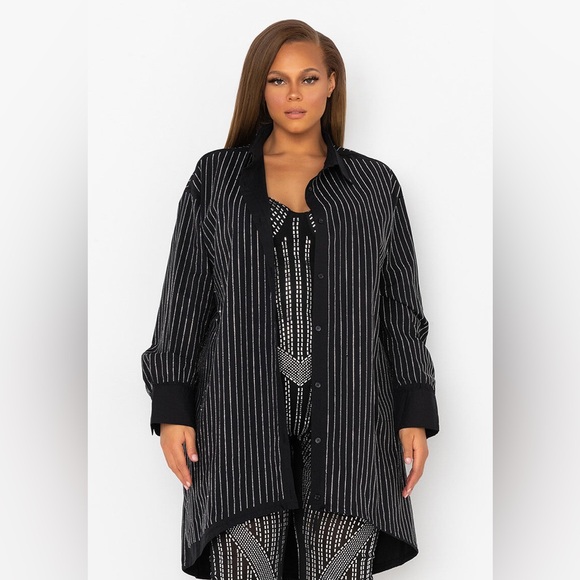 Shop Akira Black Rhinestone Shirt - Picture 1 of 6